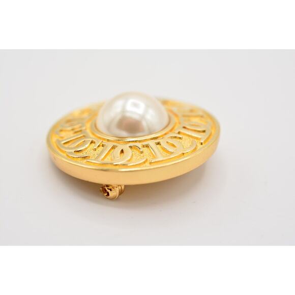 Christian Dior Vintage Logo Pin Brooch Pearl CD Monogram Gold Signed 1980s BinJ - Picture 7 of 12